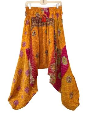 Kantha Bae Harem Pants in Mustard Yellow & Magenta Boho Festival Hippie O/S